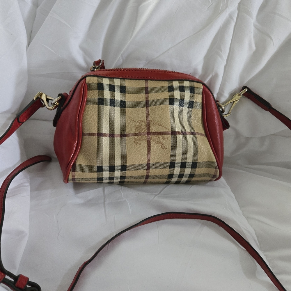 Burberry Red and Tan Checkered Women's Bag